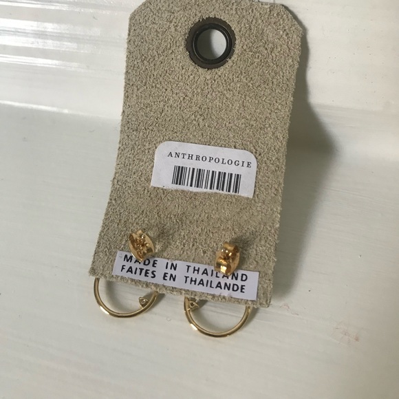 NWT Anthro gold mini hoop stud earrings - Picture 3 of 6